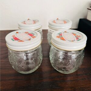 Vintage Kerr Country Mason Jar Jams/Jelly Set of 4 -Embossed Glass